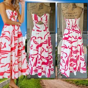 Petal & Pup Sitara Print Cutout Strapless Midi Dress Size L